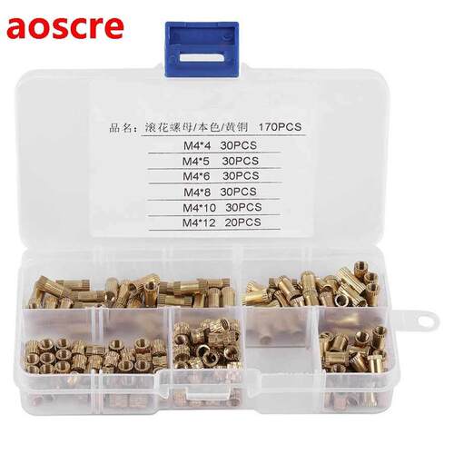 170pcs Insert Nut Knurled Nut Kit Brass Cylinder Knurled Thr