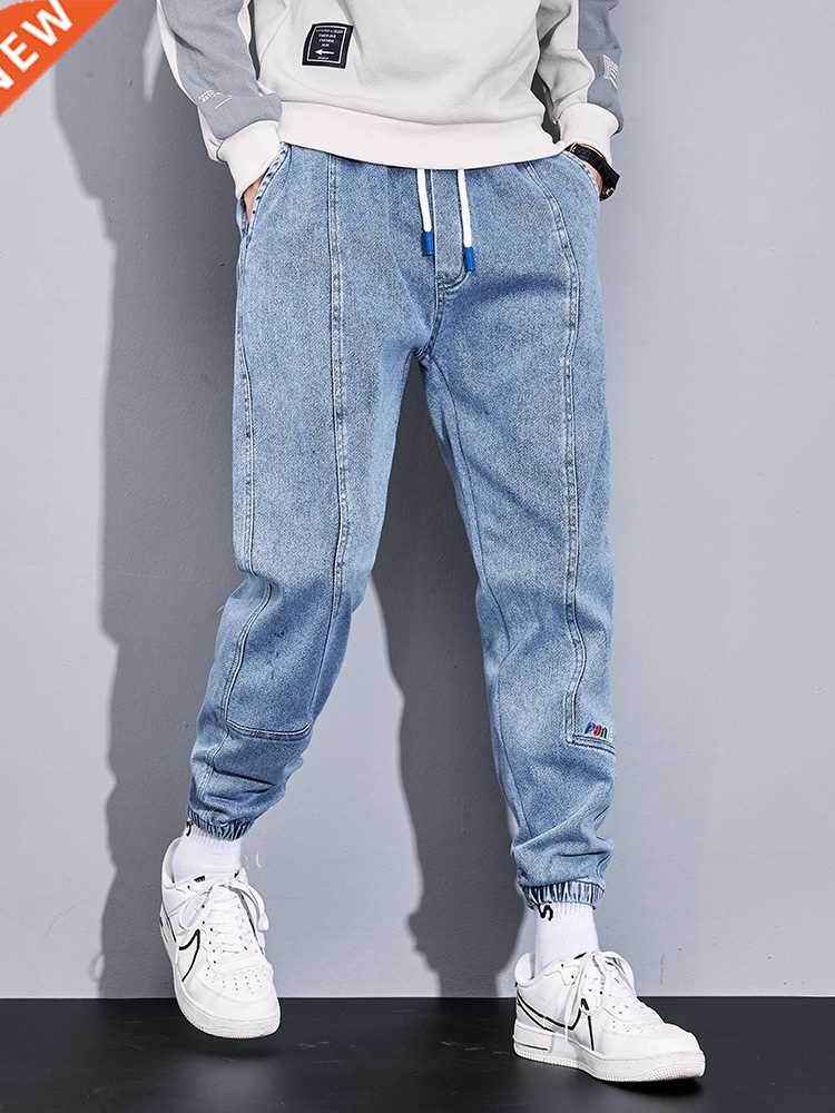 Spring Autumn Plus Size Baggy Jeans Men Black Blue Stch Cott