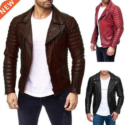 Mens Cool Motorcycle Leather Jackets Mens Slim Faux Leather