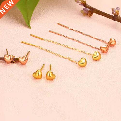 MIQIAO Fine Jewelry Real 18K Gold Stud Earrings Romantic Hea