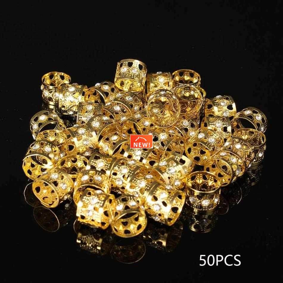 50PCS 14 x10mm Hair Braid Beads Gold Cuff Tube Clips Adjusta