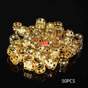 50PCS 14 x10mm Hair Braid Beads Gold Cuff Tube Clips Adjusta