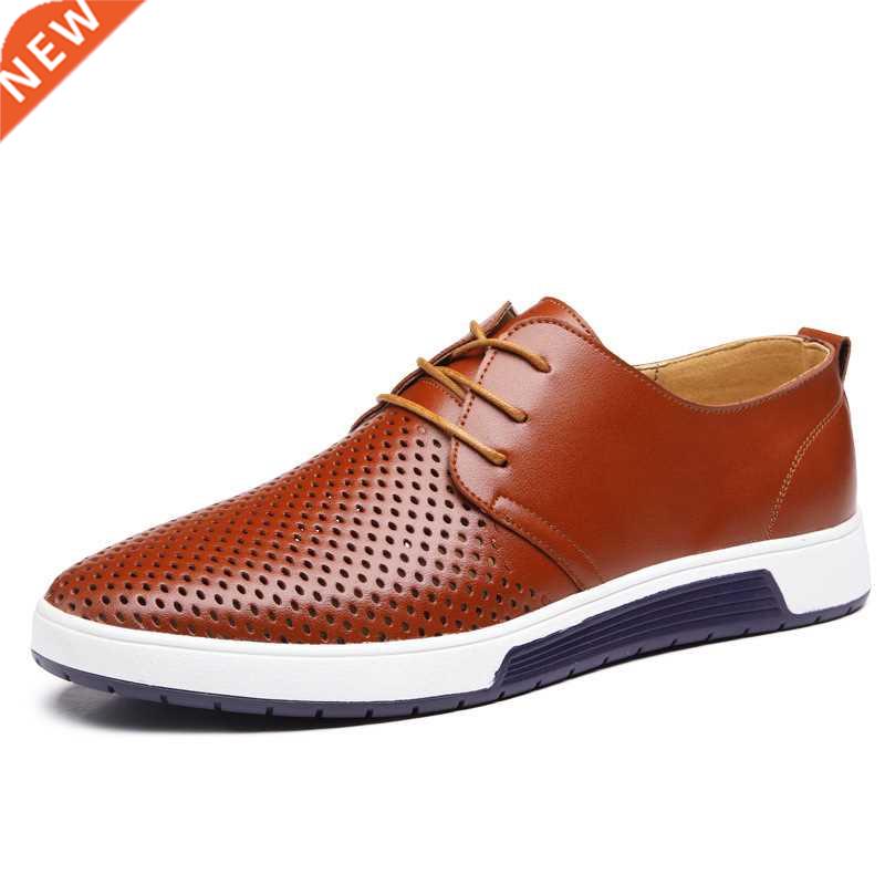New Men Casual Shoes Leather Summer Breathable Holes Luxur