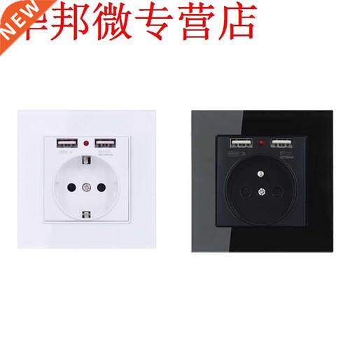 EU Standard Wall Electrical Power Socket with Dual Usb Ports