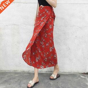 2022 Summer Women Floral Skirts Chiffon One Piece DIY Belt W