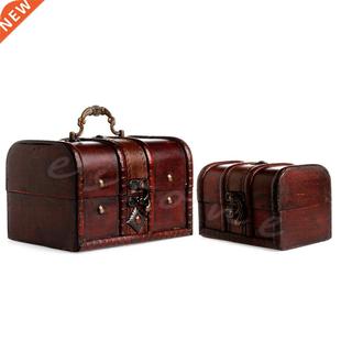 2pcs Set Wooden Pirate Jewelry Storage Box Case Holder Vinta