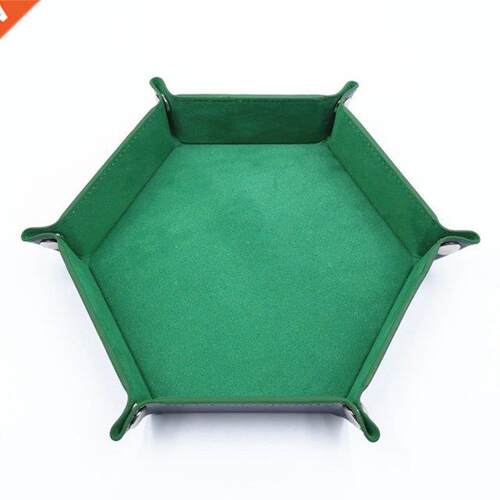 Foldable Dice Rolling Tray Box PU Leather Hexagon Coin Squar