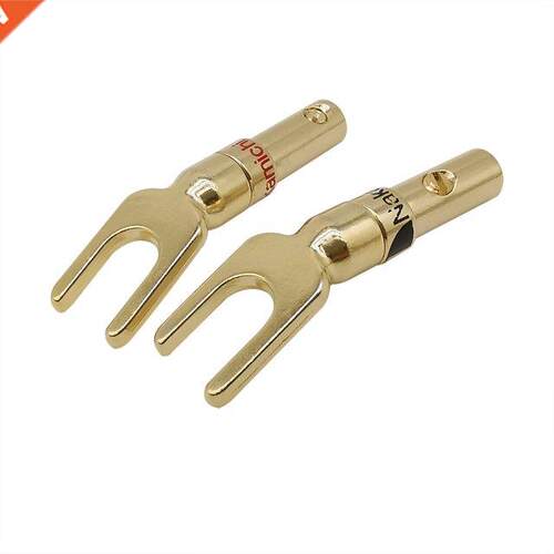 2Pcs Gold Plated Fork Spade Audio Speaker Cable Banana Plug