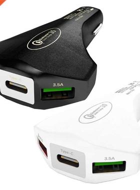 2USB Socket QC 3.0 Car Charger Type-C Fast Charging Adapter