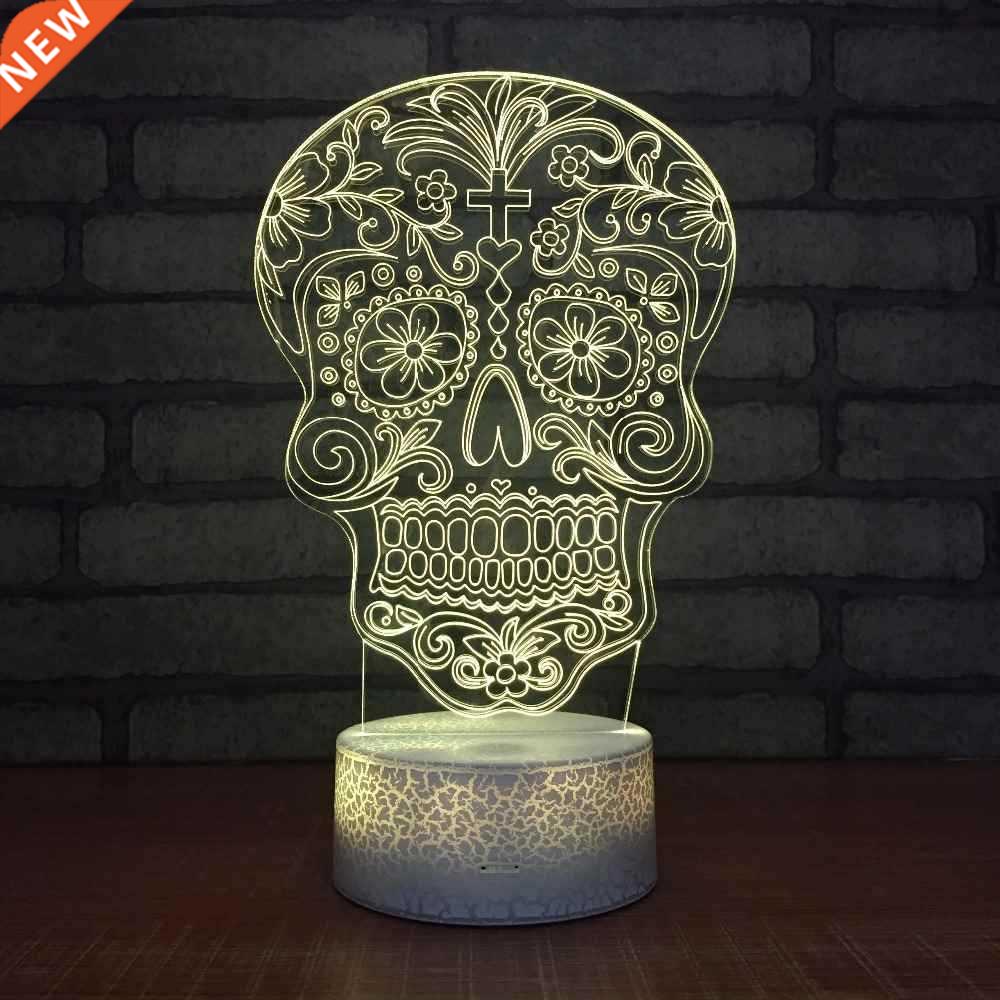Novelty Skull 3D Nght Lght LED 7 Colors Mood Lamp USB 3D