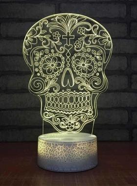 Novelty Skull 3D Nght Lght LED 7 Colors Mood Lamp USB 3D