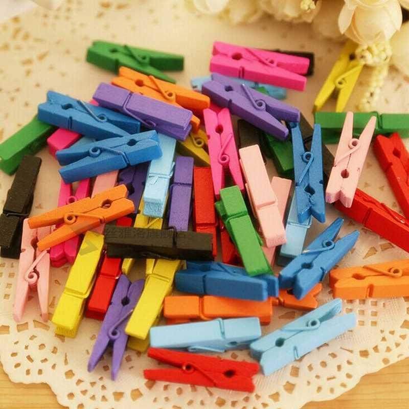 New 100PCS/1Set 25mm Mini Color Wooden Craft Pegs Clothes Pa