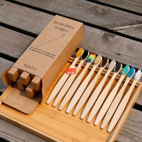 10Pcs Toothbrush Eco-Friendly Rainbow Bamboo Soft Fibre Toot