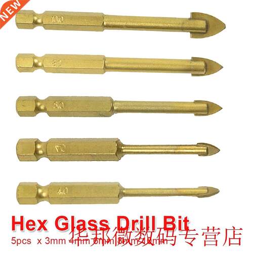1/4'' Hex Shank 5pc Tungsten Carbide Glass Drill Bit