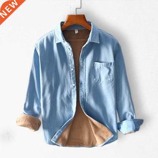 Long Sleeve Denim Shirts for Men Cotton Casual Thicken Keep