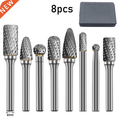 8Pcs/set 6mm Shank Double Groove Rotary File Tungsten Carbid