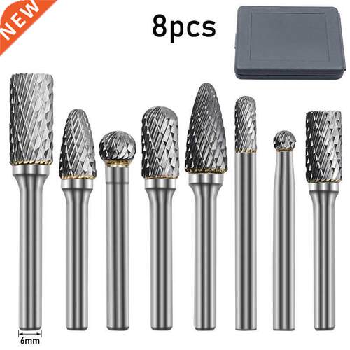 8Pcs/set 6mm Shank Double Groove Rotary File Tungsten Carbid