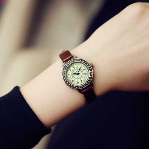 Ladies designer vintage leather women bracelet watches brown