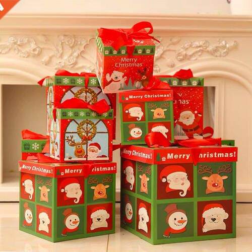 Pack of 3 Christmas Gift Boxes Decoration Paper Snacks Cases