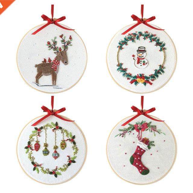 Merry Christmas Embroidery DIY Kit Christmas Pattern Printed