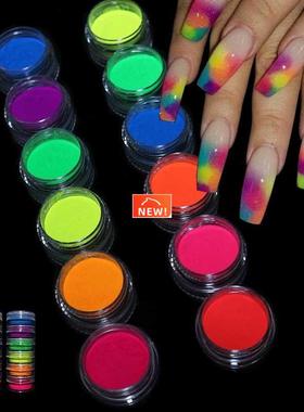 Neon Pigment Powder Fluorescent Nail Glitter Set Shinny