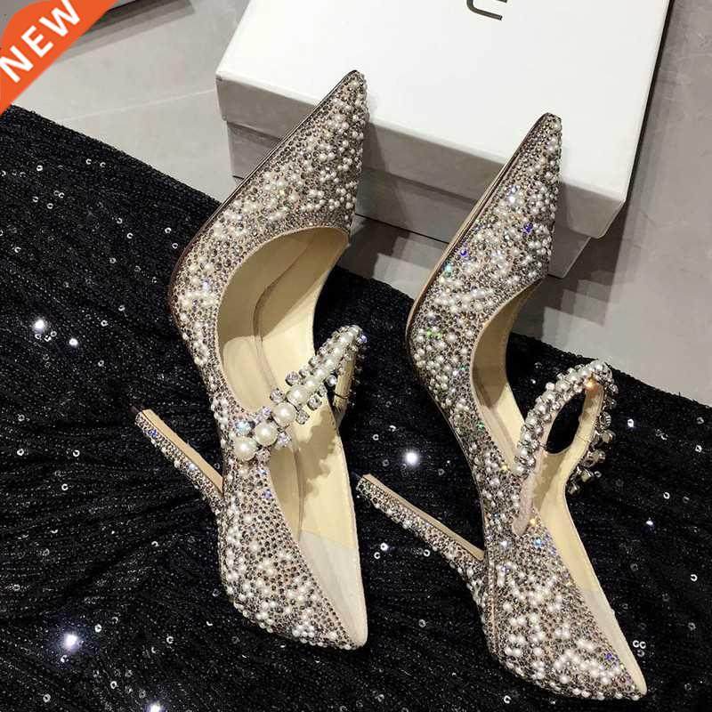 Luxury Brand Women Rhinestone Pumps Pointed Toe Heel String