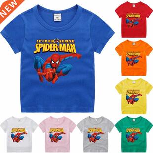 Cartoon Spiderman Print Boy T-Shirts Cotton Short Sleeve Chi