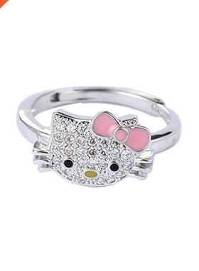 Fashion Y2K Kitty Ring Platinum Plated Silver Jewelry Openi