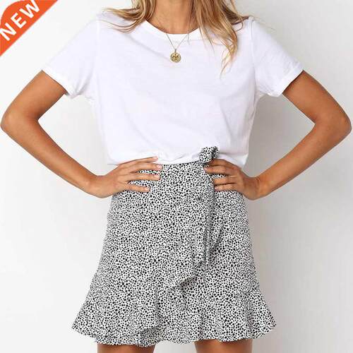 Multi Dot Print Short Mini Skirts Women Summer Ruffle High W