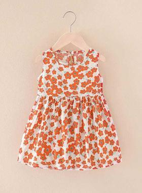 Girls Summer Sveless Dress Casual Cute Flowers Print Kids