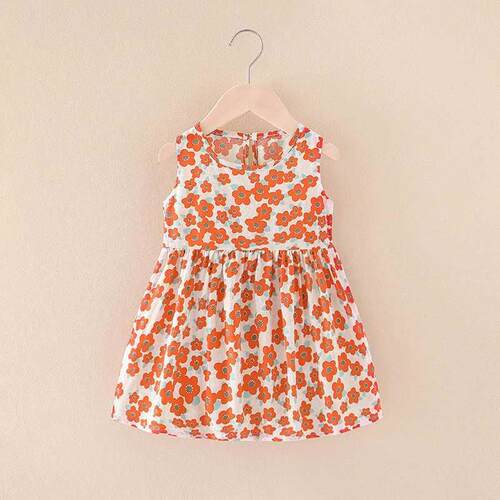 Girls Summer Sveless Dress Casual Cute Flowers Print Kids