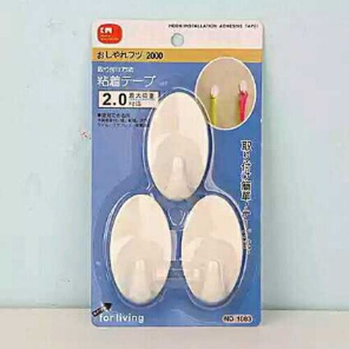 3pcs/set Wall Door Hook Plastic White Oval Self Adhesive Han