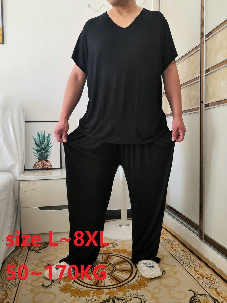 Plus Size 8XL 170KG Men Pajamas Sets Autumn Modal Home Wear
