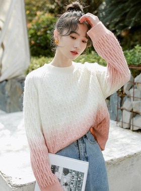 2021 autumn/winter new round collar gradient argyle sweater