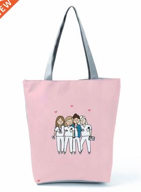 Cartoon Ladies Nurse Printed Handbag Foldable High Capacity