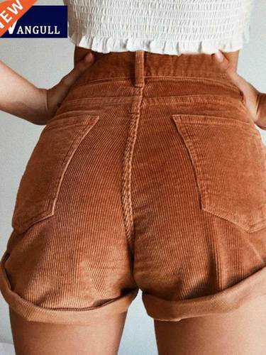 Vangull Elastic High Waist Corduroy Shorts Women Summer Crim