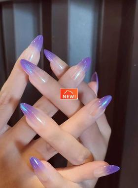 Simple Temperament Purple Aurora Gradient Fake Nails Wear