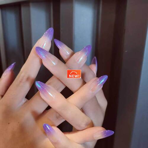 Simple Temperament Purple Aurora Gradient Fake Nails Wear