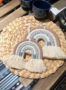 Nordic Room Decoration Handmade Woven Cotton Rope Rainbow Ha