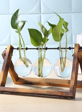 Glass and Wood Vase Planter Terrarium Table Desktop Hydropon