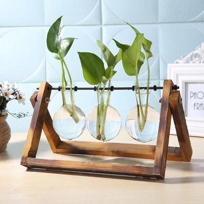 Glass and Wood Vase Planter Terrarium Table Desktop Hydropon
