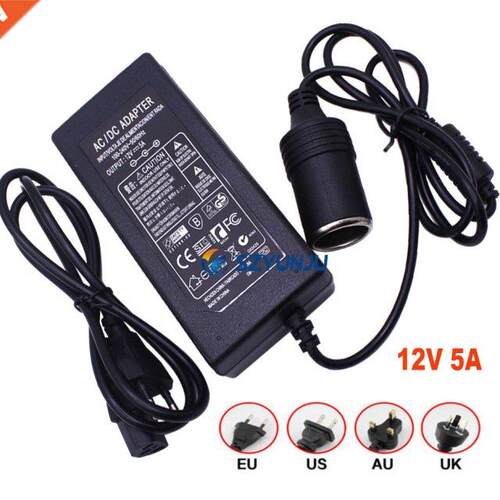 Power Converter EU/US/UK/AU 100-240V AC To 12V 5A Car Cigare