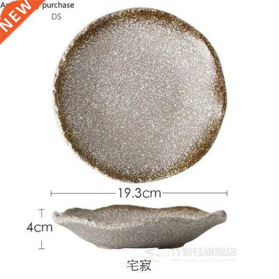 Jpnese Style Cretive Cermic Round Plte Solid Stone Ste