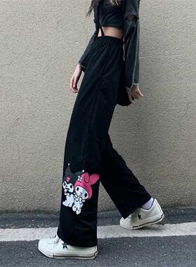 Black Cool Amine Pants Women Summer Cargo Trousers Setwear C