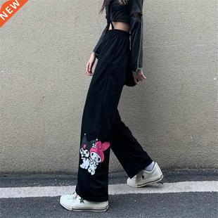 Black Cool Amine Pants Women Summer Cargo Trousers Setwear C