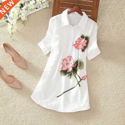 Whte Long Shrt Women Offce Blouse Plus sze Cotton Lnen