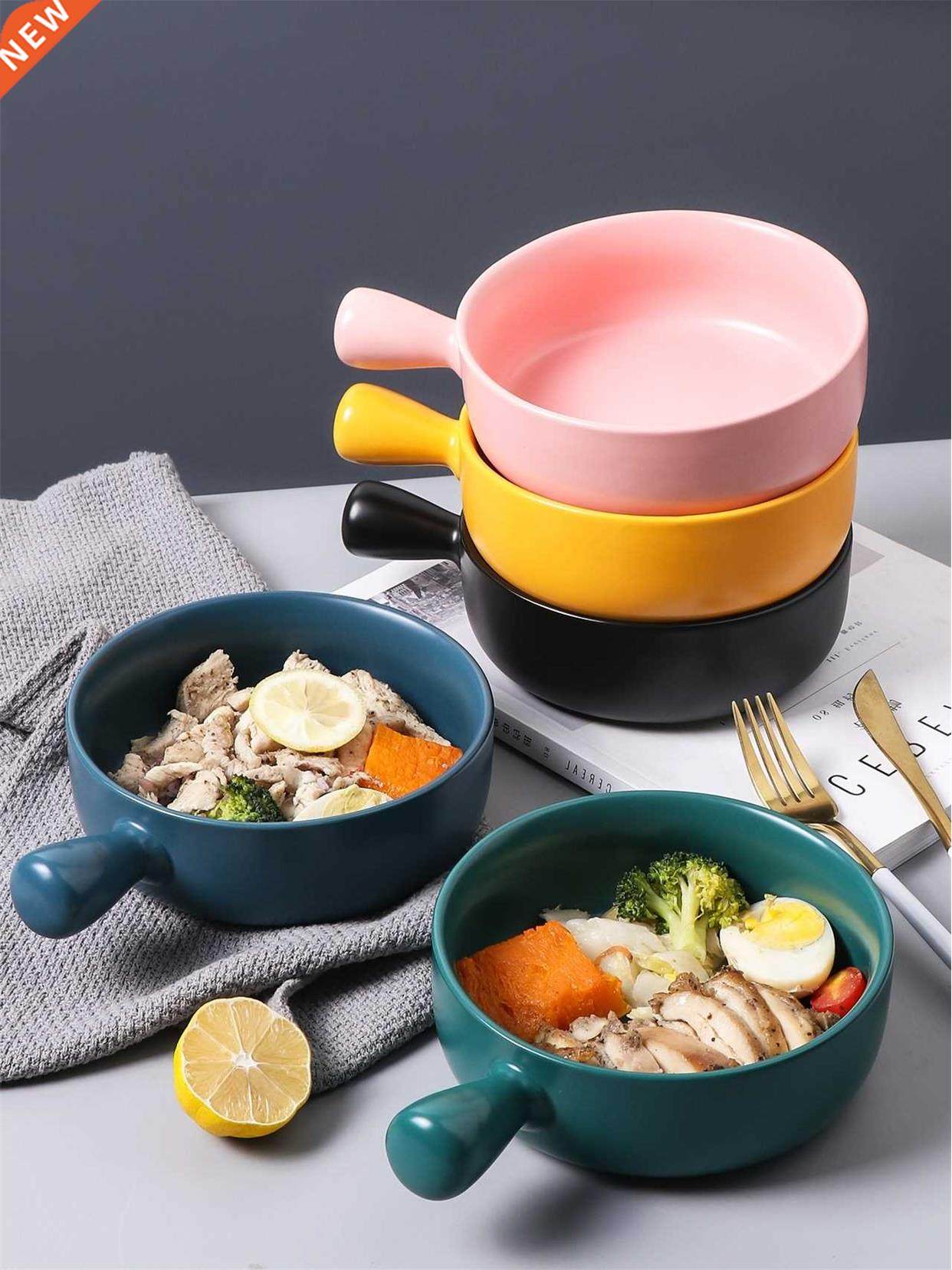 Ceramic fruit salad bowl handle baking oven baked rice bowl
