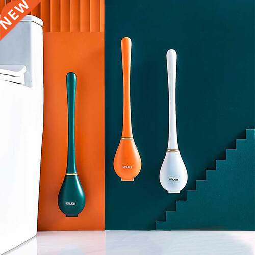 Silicone Toilet Brushes With Holder Set Wall-Mounted Long Ha