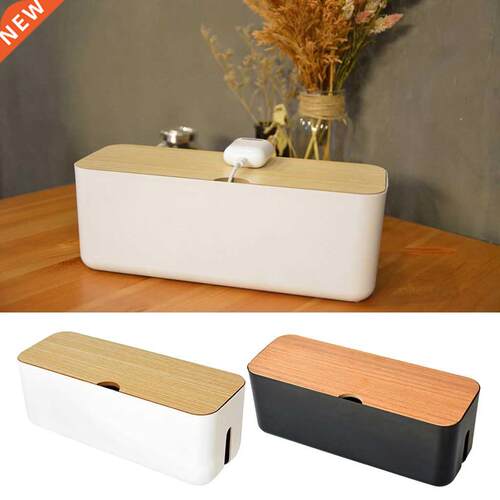 Cable Management Box, 11x4x4.5'', Wood Lid, Cord Org