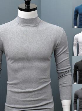 Plus Size Men Shirt Sweater Solid Color Half High Collar Cas